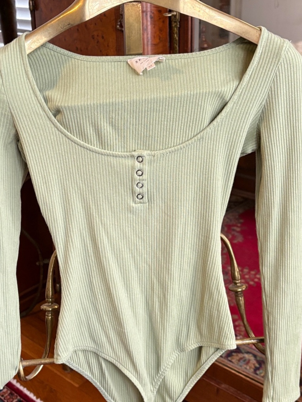 Sezane Pistachio Green Ribbed Kayla Bodysuit